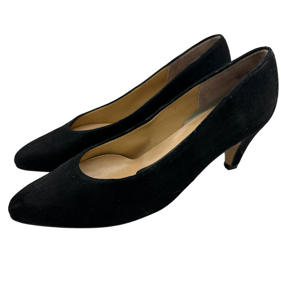 Vintage 90s Easy Spirit Black Suede Kitten Heel Pumps Pointed Size 7 - Picture 1 of 6